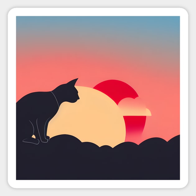 Cat Watching Rising Sunset Sticker by Beastlykitty